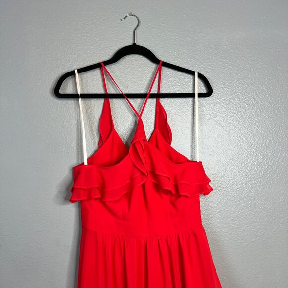 BCBGeneration Red Halter Dress‎ Size 8 Layered Ruffle High Low NEW - Picture 4 of 12